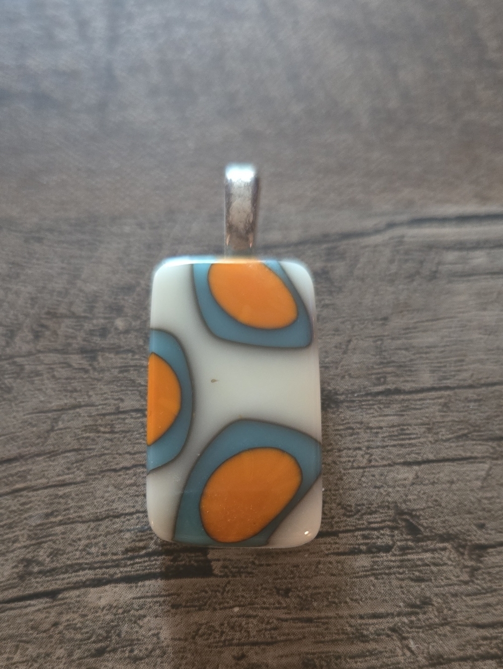Handmade Glass Pendant in White, Blue & Orange